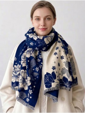 Cashmere Feeling Flower Print Premium Scarf