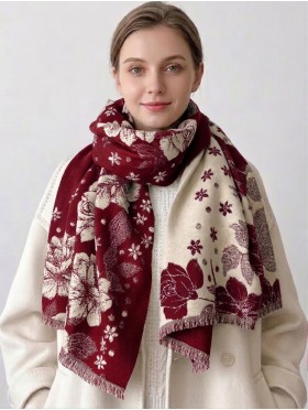 Cashmere Feeling Flower Print Premium Scarf