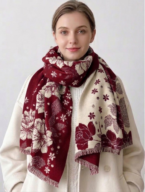Cashmere Feeling Flower Print Premium Scarf