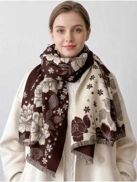 Cashmere Feeling Flower Print Premium Scarf