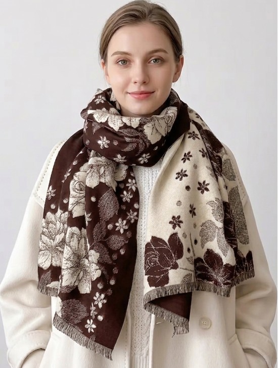 Cashmere Feeling Flower Print Premium Scarf