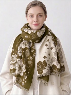 Cashmere Feeling Flower Print Premium Scarf