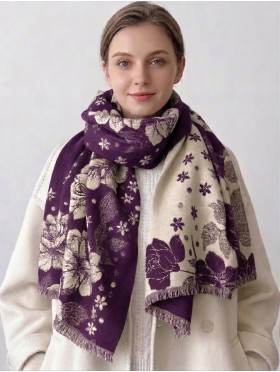 Cashmere Feeling Flower Print Premium Scarf
