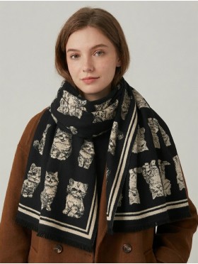 Cashmere Feeling Cat Print Premium Scarf
