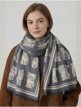 Cashmere Feeling Cat Print Premium Scarf