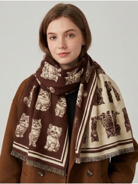 Cashmere Feeling Cat Print Premium Scarf