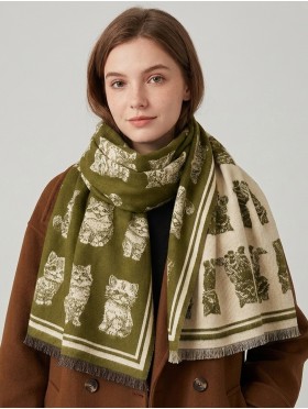 Cashmere Feeling Cat Print Premium Scarf
