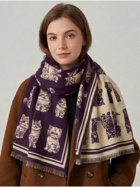 Cashmere Feeling Cat Print Premium Scarf