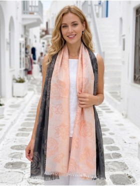 Two-Tone Rose Print Fashion Shawl Scarf W/ Cut Tassels