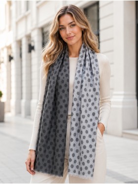 Two-Tone Polka Dot Print Fashion Shawl Scarf W/ Cut Tassels