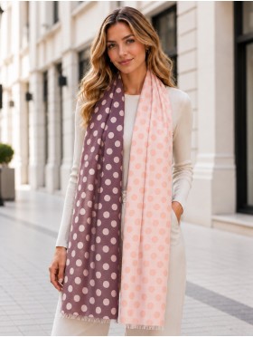 Two-Tone Polka Dot Print Fashion Shawl Scarf W/ Cut Tassels