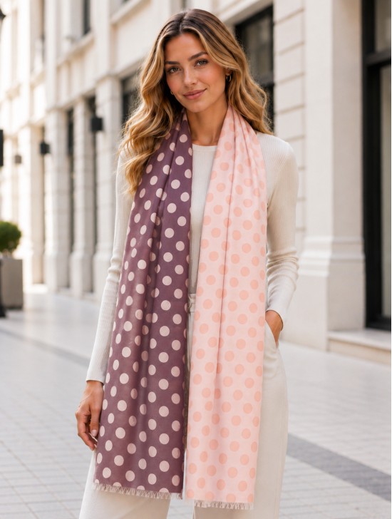 Two-Tone Polka Dot Print Fashion Shawl Scarf W/ Cut Tassels