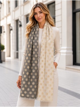Two-Tone Polka Dot Print Fashion Shawl Scarf W/ Cut Tassels