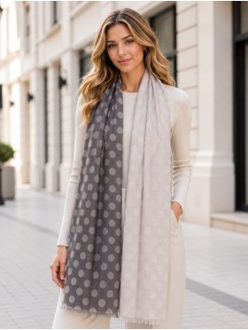 Two-Tone Polka Dot Print Fashion Shawl Scarf W/ Cut Tassels