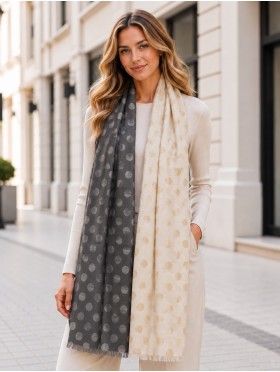 Two-Tone Polka Dot Print Fashion Shawl Scarf W/ Cut Tassels