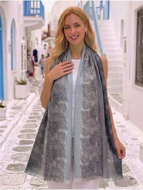 Two-Tone Cloud Print Fashion Shawl Scarf W/ Cut Tassels