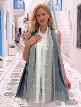 Two-Tone Cloud Print Fashion Shawl Scarf W/ Cut Tassels