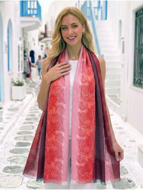 Two-Tone Cloud Print Fashion Shawl Scarf W/ Cut Tassels
