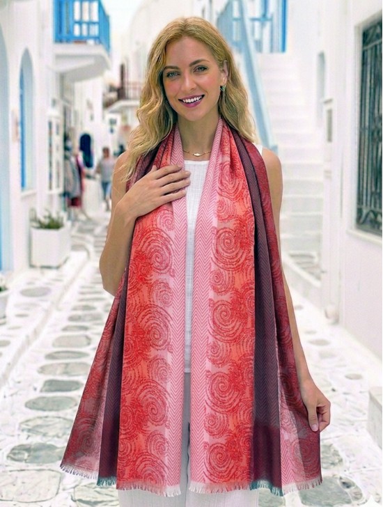 Two-Tone Cloud Print Fashion Shawl Scarf W/ Cut Tassels Two-Tone Cloud Print Fashion Shawl Scarf W/ Cut Tassels