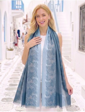 Two-Tone Cloud Print Fashion Shawl Scarf W/ Cut Tassels