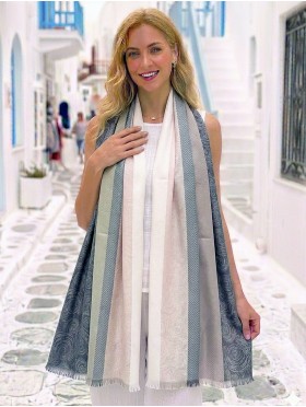 Two-Tone Cloud Print Fashion Shawl Scarf W/ Cut Tassels