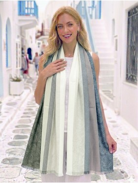 Two-Tone Cloud Print Fashion Shawl Scarf W/ Cut Tassels
