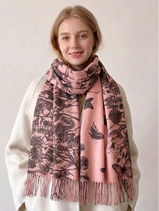 Cashmere Feeling Floarl Print Premium Scarf