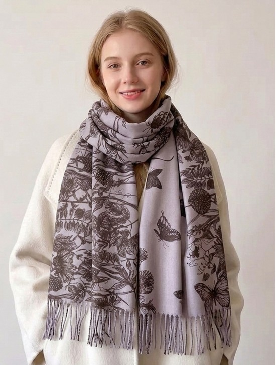 Cashmere Feeling Floarl Print Premium Scarf
