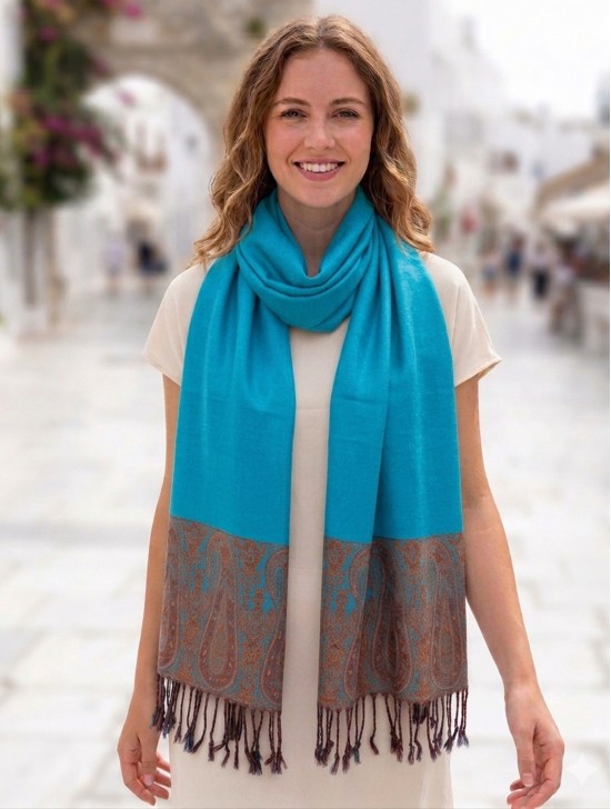 Paisley Print Shawl Scarf W/ Tassels