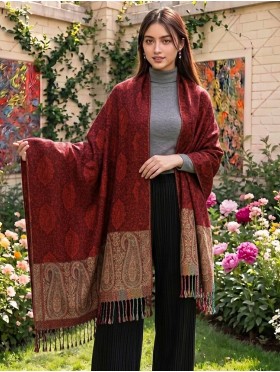 Paisley Print Shawl Scarf W/ Tassels