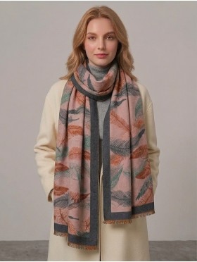 Reversible Cashmere Feeling Feather Print Premium Scarf