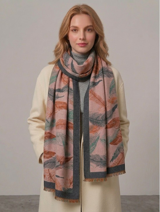 Reversible Cashmere Feeling Feather Print Premium Scarf Reversible Cashmere Feeling Feather Print Premium Scarf