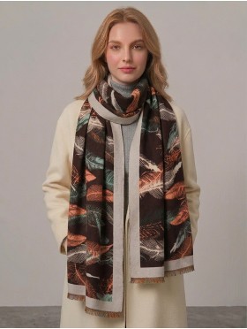 Reversible Cashmere Feeling Feather Print Premium Scarf