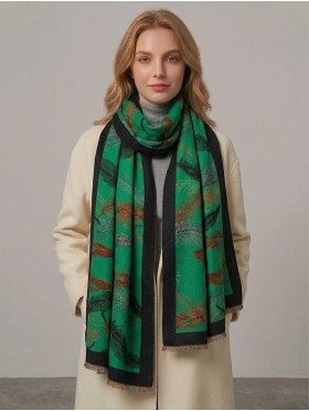 Reversible Cashmere Feeling Feather Print Premium Scarf