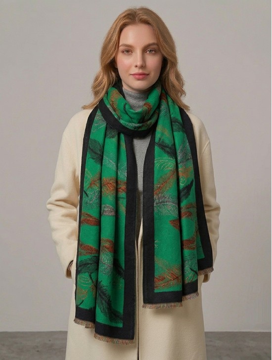 Reversible Cashmere Feeling Feather Print Premium Scarf Reversible Cashmere Feeling Feather Print Premium Scarf