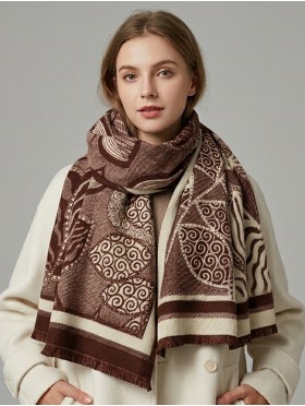 Cashmere Feeling Leaves Print Premium Scarf