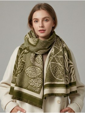 Cashmere Feeling Leaves Print Premium Scarf