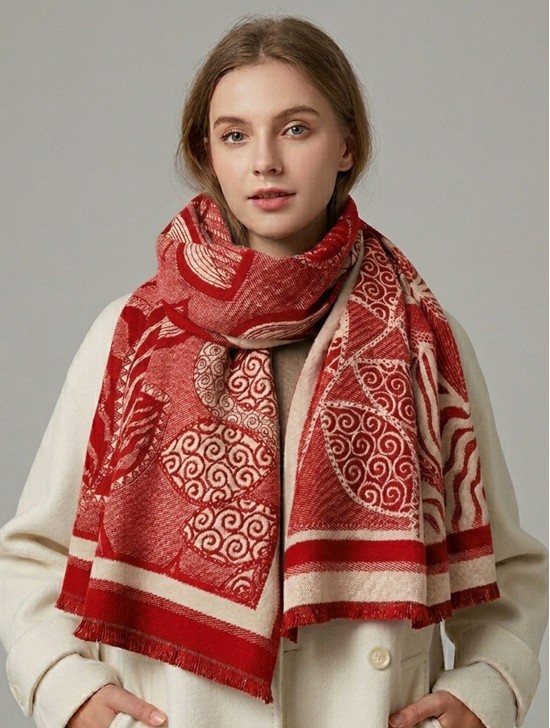 Cashmere Feeling Leaves Print Premium Scarf