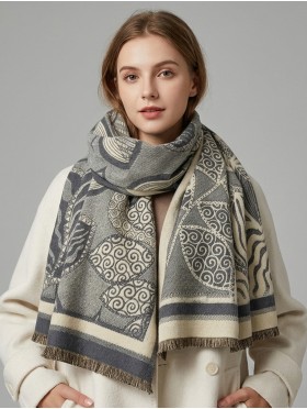 Cashmere Feeling Leaves Print Premium Scarf