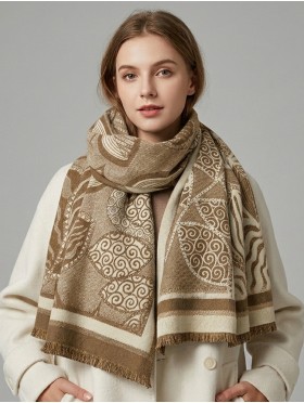 Cashmere Feeling Leaves Print Premium Scarf