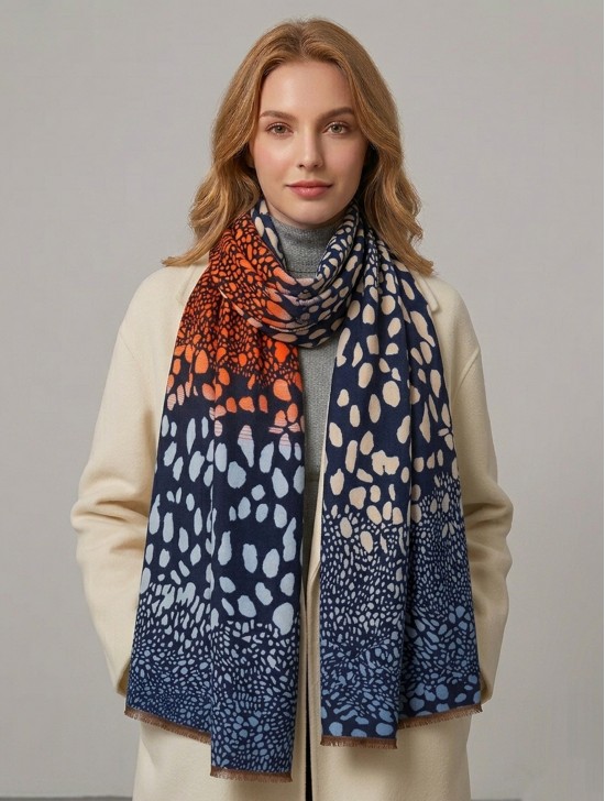 Reversible Cashmere Feeling 3 Tone Print Premium Scarf