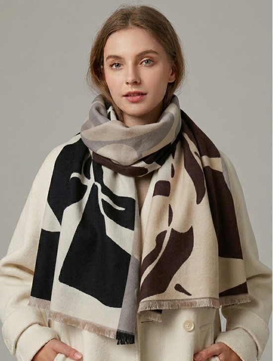 Reversible Cashmere Feeling Rose Print Premium Scarf