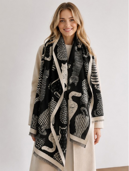 Cozy Cat Design Blanket Scarf