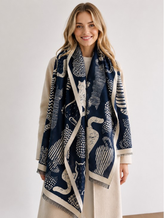 Cozy Cat Design Blanket Scarf