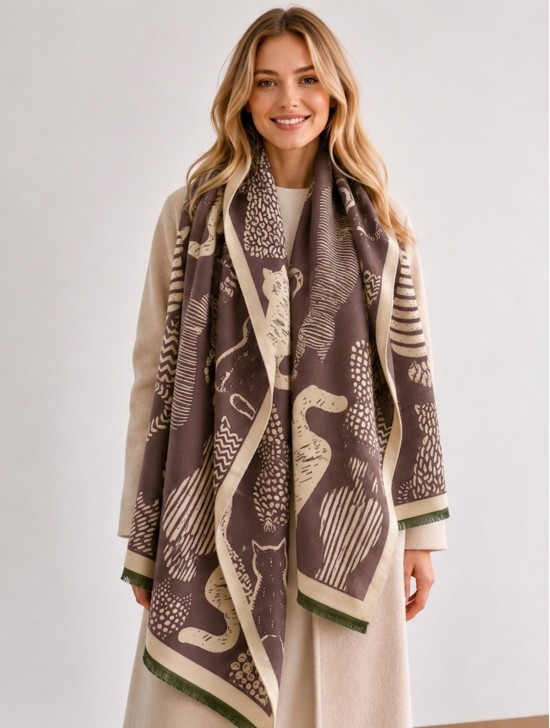 Cozy Cat Design Blanket Scarf