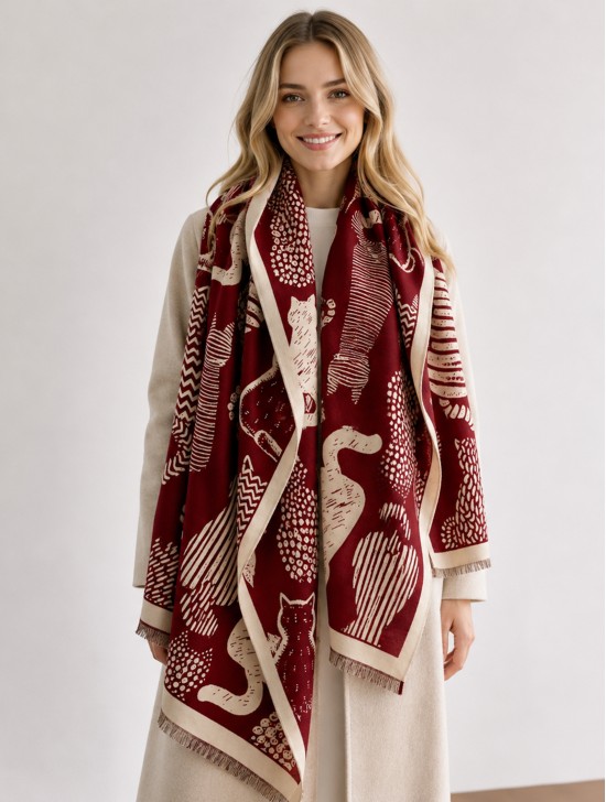 Cozy Cat Design Blanket Scarf