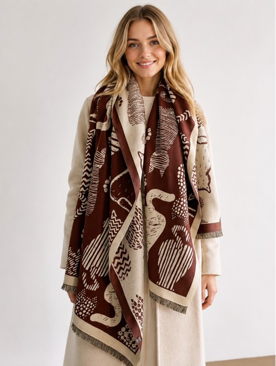 Cozy Cat Design Blanket Scarf