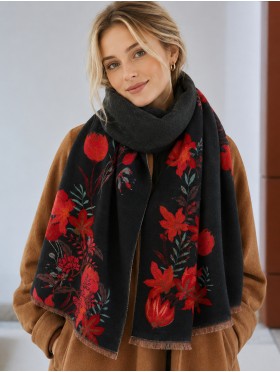 Reversible Floral Design Blanket Scarf