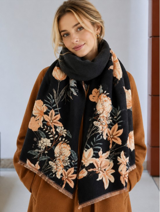 Reversible Floral Design Blanket Scarf