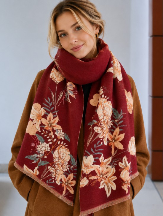 Reversible Floral Design Blanket Scarf Reversible Floral Design Blanket Scarf